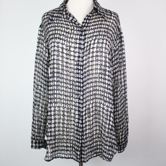 Theory Tops - Theory Womens Medium Weekender Silk Blend Broken Oval Button Blouse Top